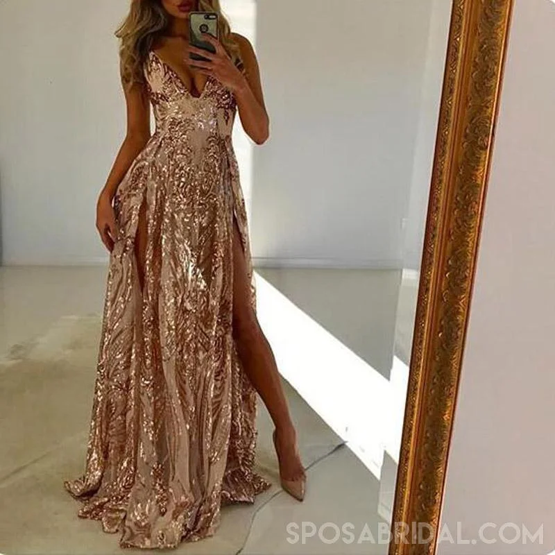 V-Neck Long Sparkly Shinning  Formal Sexy  Prom Dresses, Party dress, evening dresses, PD1075