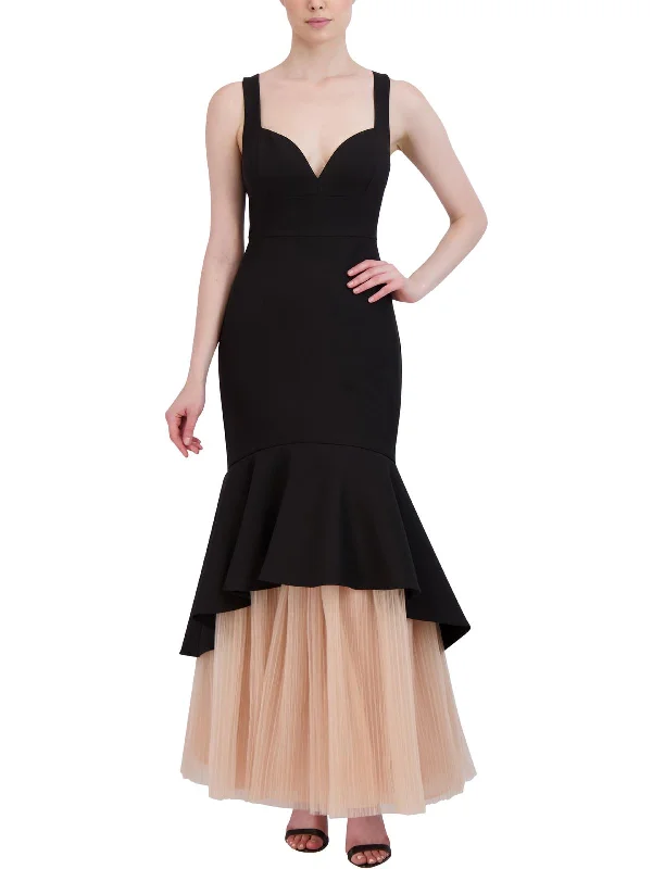 Womens Mixed Media Long Evening Dress