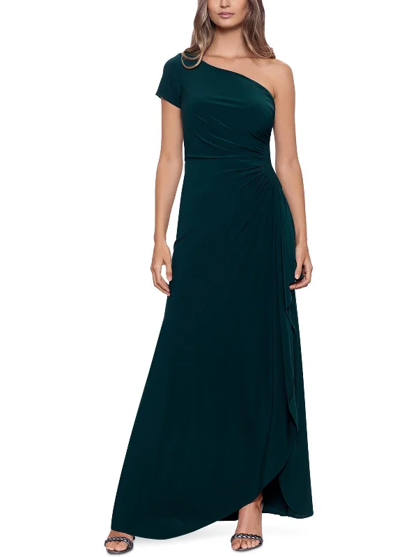 Womens One Shoulder Ruched Evening Dress