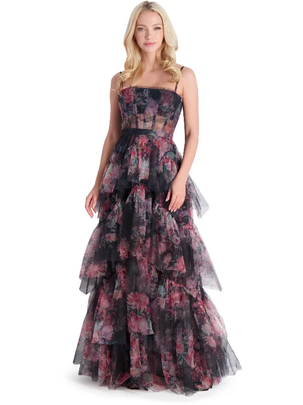 Womens Ruffled Corset Evening Dress