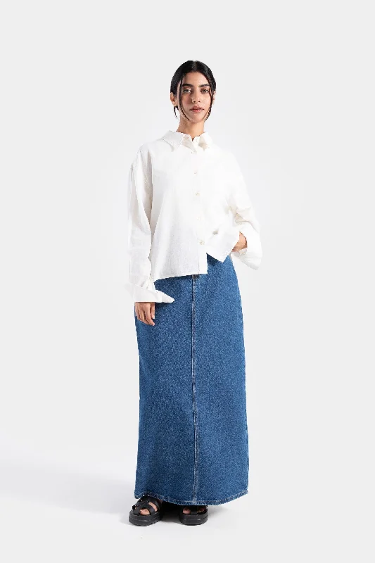 Solid Linen Blend Cropped Shirt