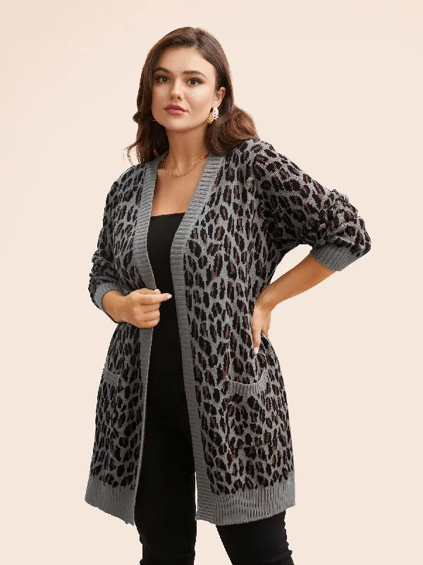 Leopard Print Patched Pocket Cardigan