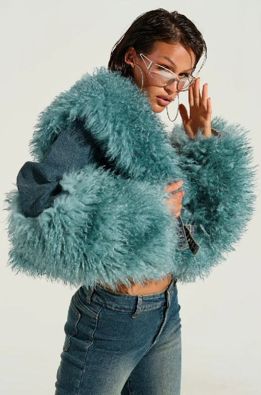 SIT PRETTY FUR TRIM DENIM JACKET